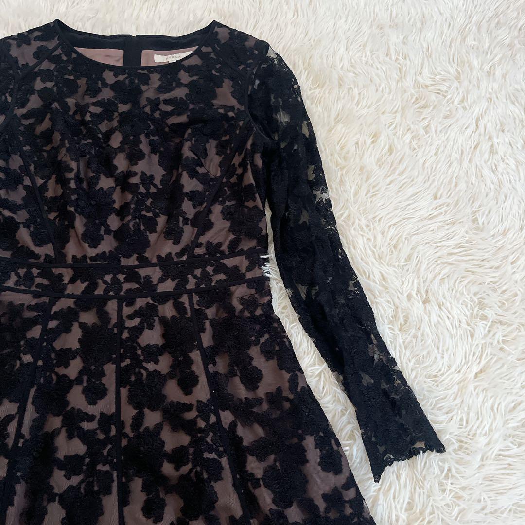 EPOCA ブラックレースドレス Aライン 長袖　結婚式お呼ばれドレス　黒40