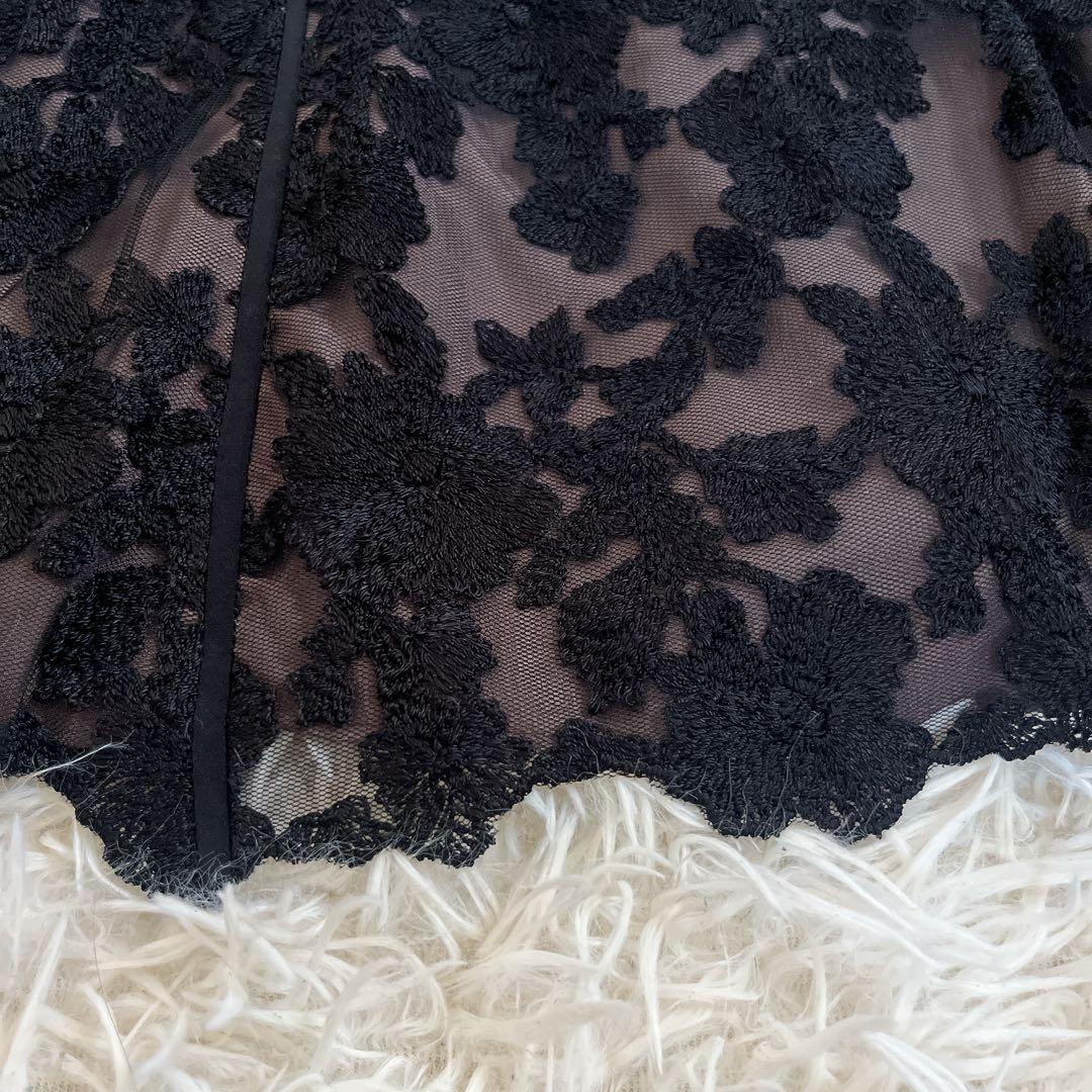 EPOCA ブラックレースドレス Aライン 長袖　結婚式お呼ばれドレス　黒40