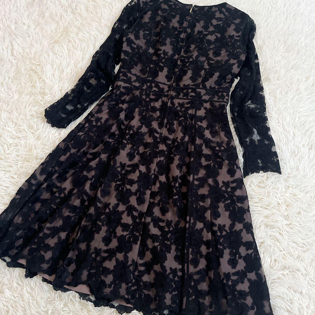 EPOCA ブラックレースドレス Aライン 長袖　結婚式お呼ばれドレス　黒40