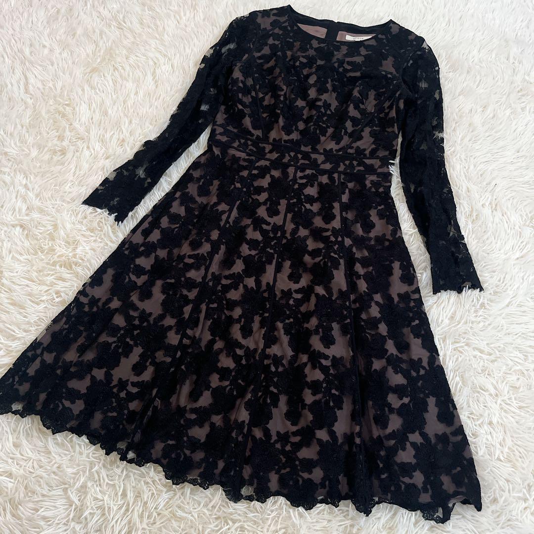 EPOCA ブラックレースドレス Aライン 長袖　結婚式お呼ばれドレス　黒40