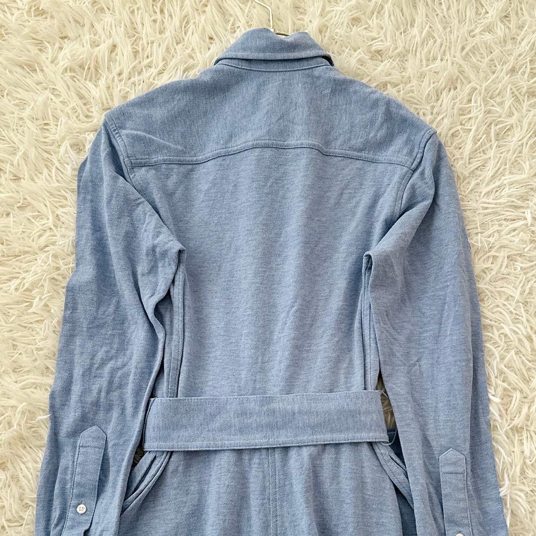 美品✨ラルフローレン シャツワンピース ロング 鹿の子 ベルト ポニー 水色 M