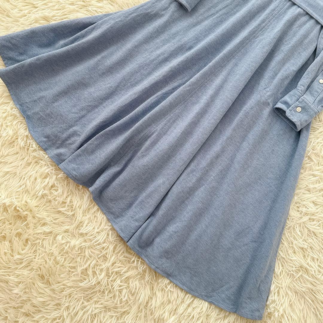 美品✨ラルフローレン シャツワンピース ロング 鹿の子 ベルト ポニー 水色 M