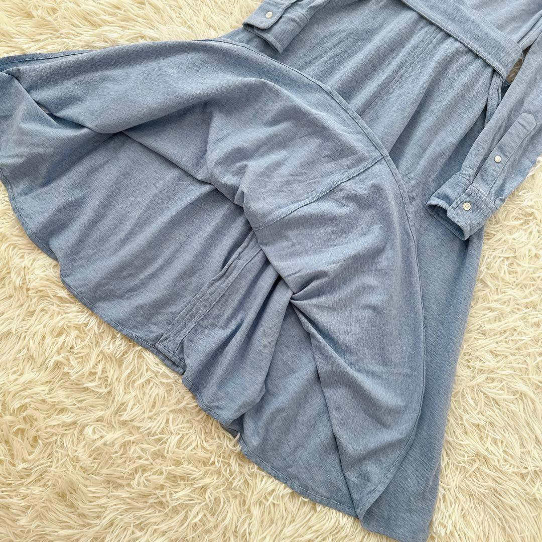 美品✨ラルフローレン シャツワンピース ロング 鹿の子 ベルト ポニー 水色 M
