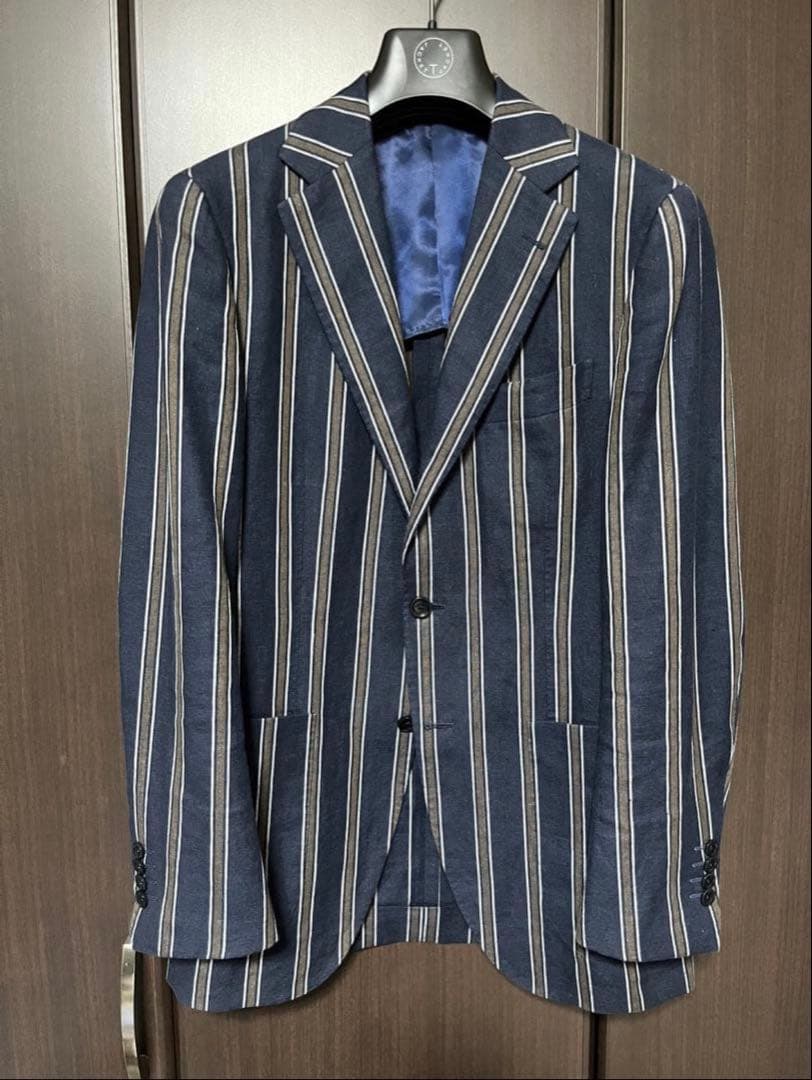 春夏 極美品 beamsf 46 ジャケット ストライプ ネイビー ビームスエフ