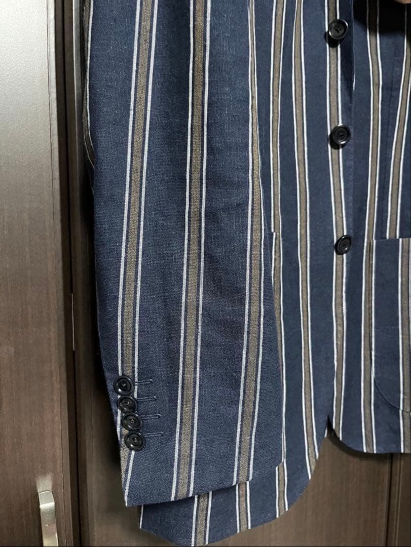 春夏 極美品 beamsf 46 ジャケット ストライプ ネイビー ビームスエフ