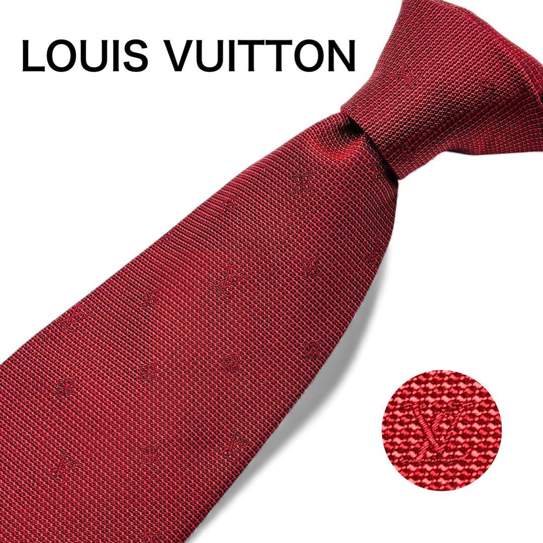 【美品】ルイヴィトン ネクタイ 赤 シルク モノグラム 高級 上質 上品