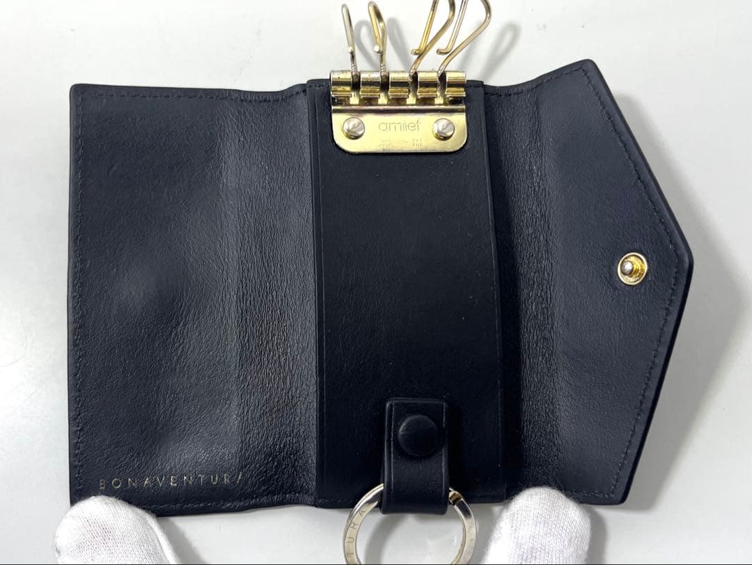 ボナベンチュラ　4連　キーケース　ゴールド金具　キーリング　シボ革