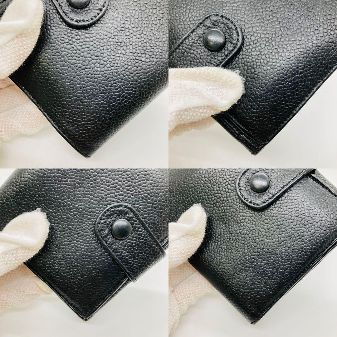 CHANEL シャネル 二つ折り財布 黒 レザー キャビアスキン A466