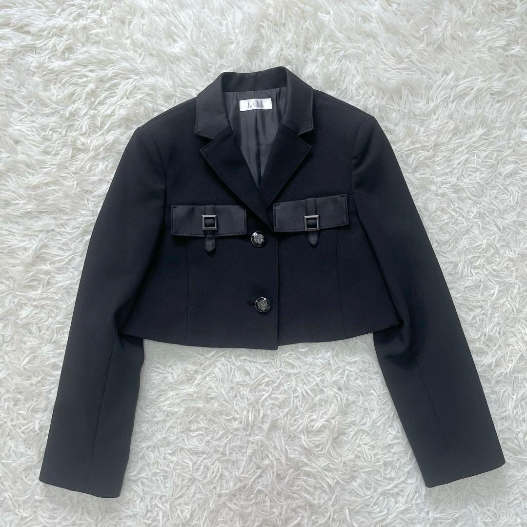 美品✨エルアンノアール　ブラックショートジャケットハイウエストスカート150