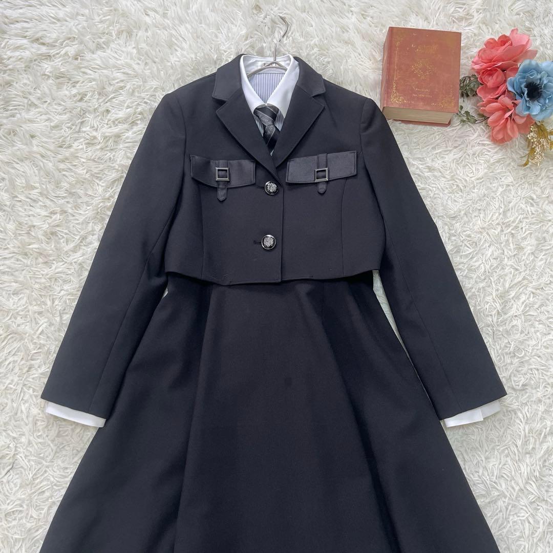 美品✨エルアンノアール　ブラックショートジャケットハイウエストスカート150