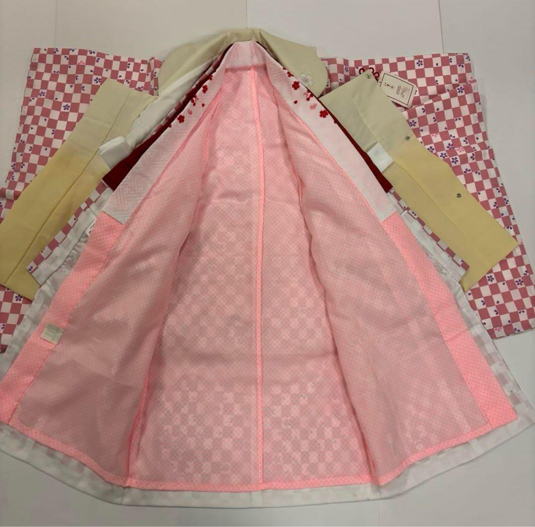 七五三　3歳女の子　着物セット　ピンク市松　紫桜　オフ白　乱菊　クリーム色　新品