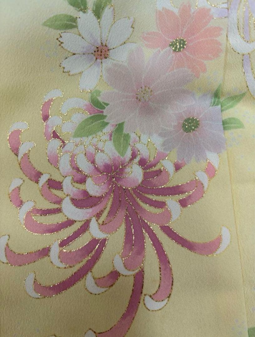 七五三　3歳女の子　着物セット　ピンク市松　紫桜　オフ白　乱菊　クリーム色　新品