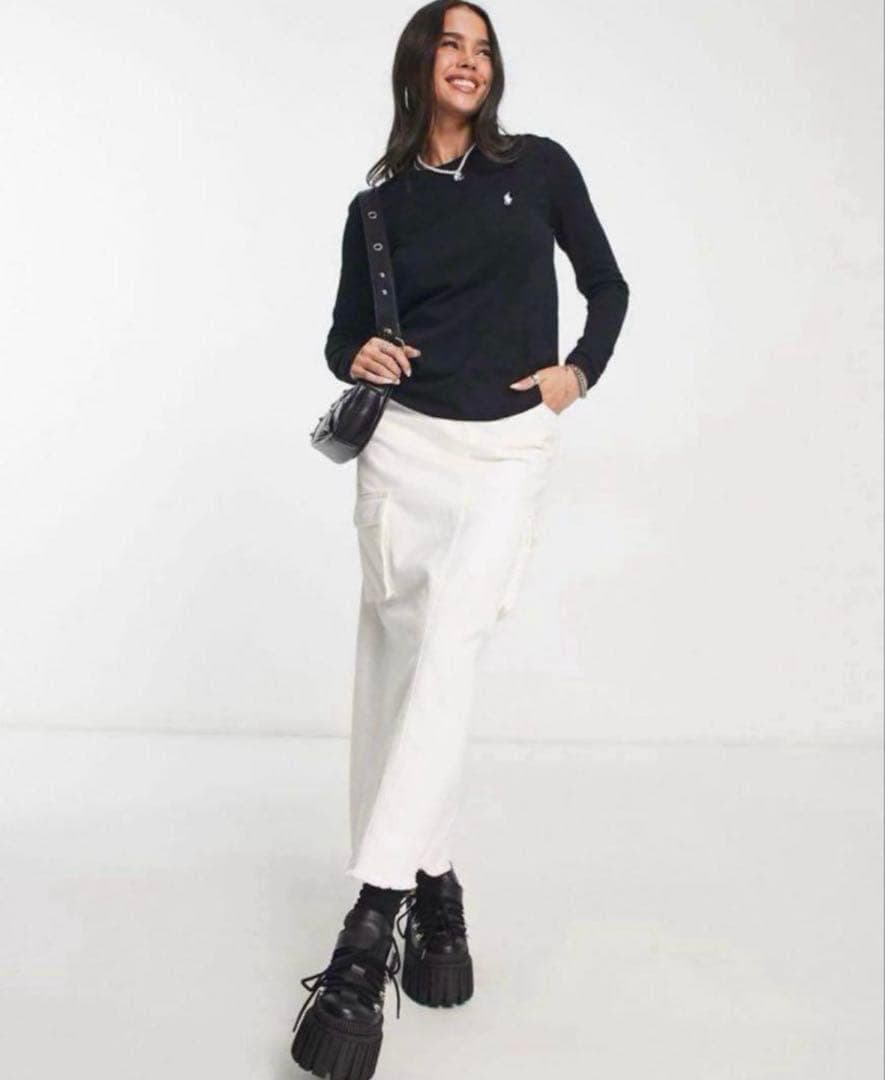 美品✳︎ポロラルフローレンサイドリブスウェットトレーナーブラック白ポニー正規品