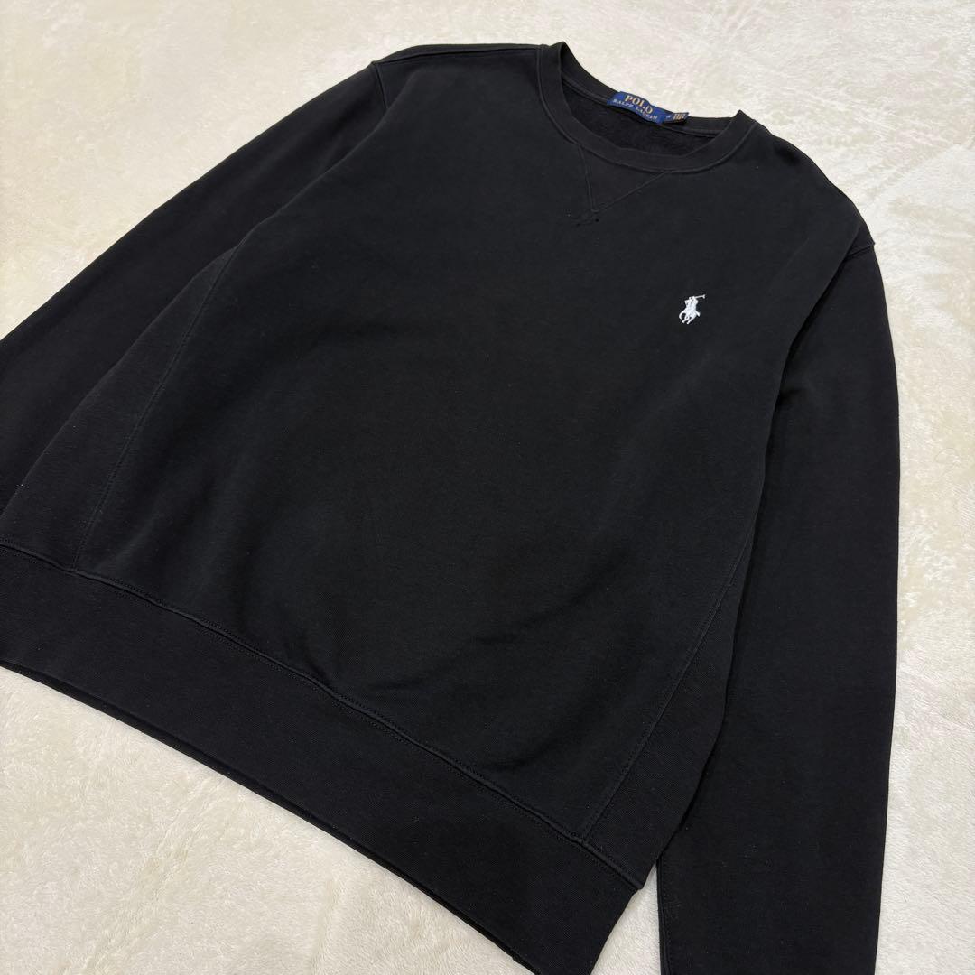 美品✳︎ポロラルフローレンサイドリブスウェットトレーナーブラック白ポニー正規品