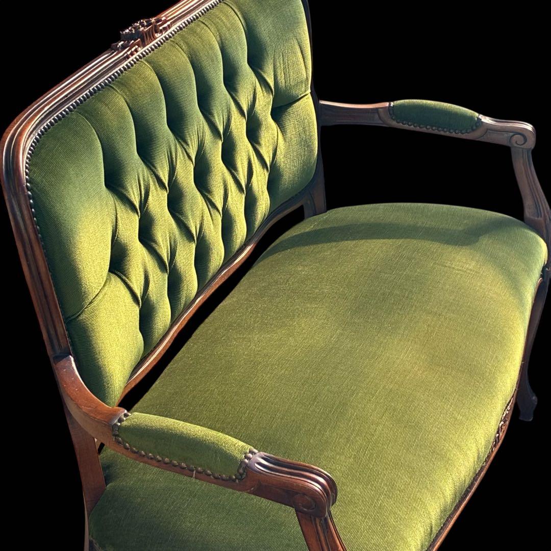 ❗️専用❣️美品】猫足　アンティークソファ　マホガニー　サロンチェア　グリーン