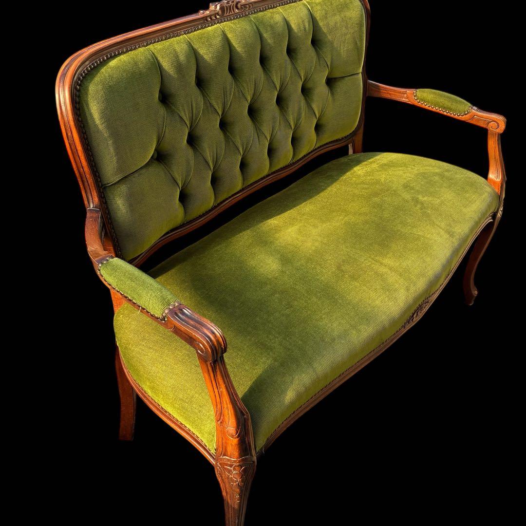 ❗️専用❣️美品】猫足　アンティークソファ　マホガニー　サロンチェア　グリーン