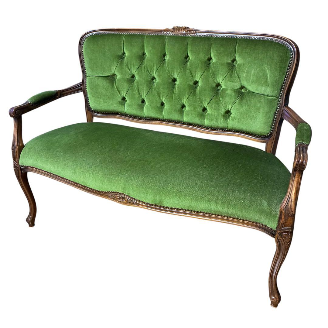 ❗️専用❣️美品】猫足　アンティークソファ　マホガニー　サロンチェア　グリーン