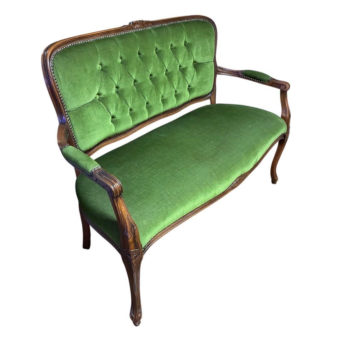 ❗️専用❣️美品】猫足　アンティークソファ　マホガニー　サロンチェア　グリーン