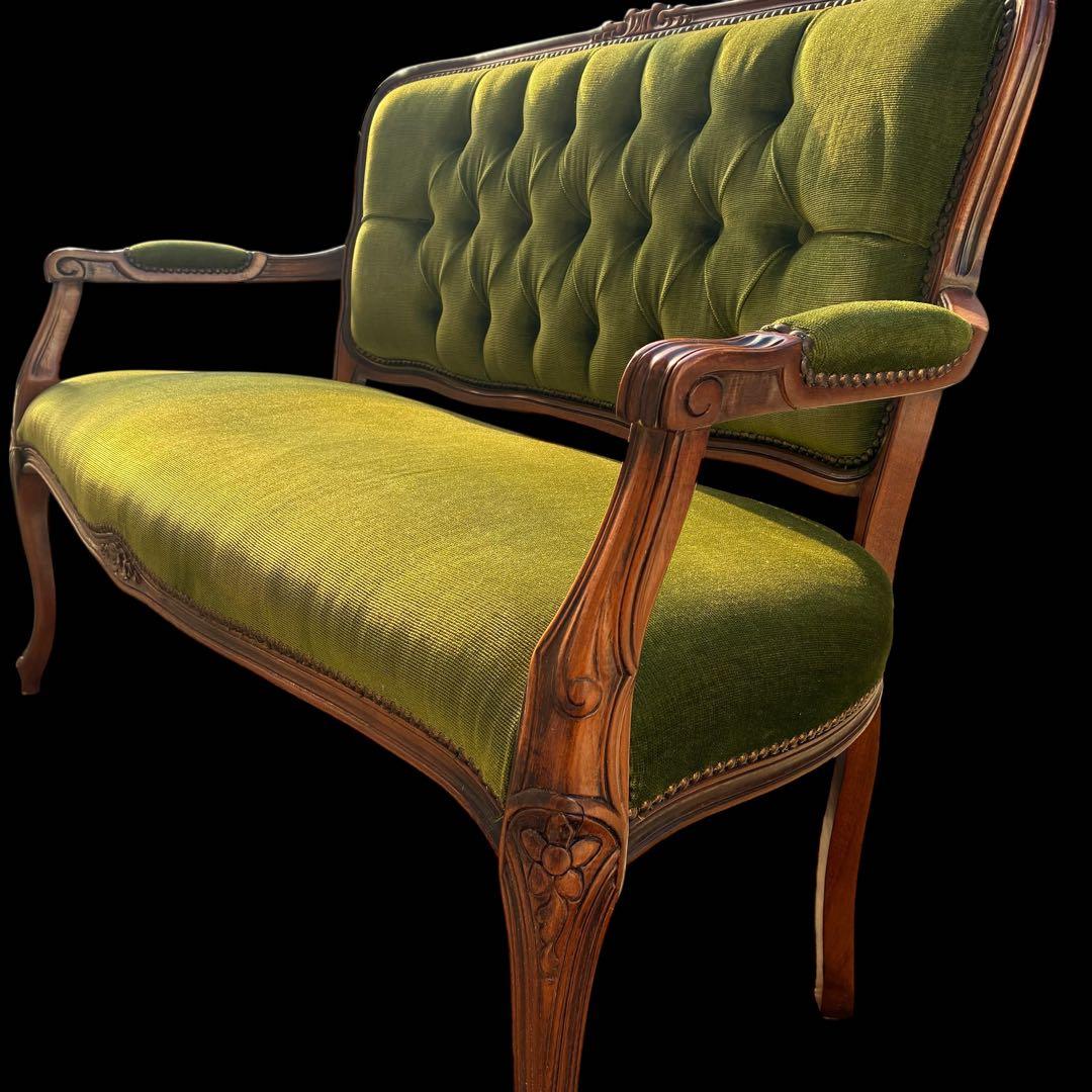 ❗️専用❣️美品】猫足　アンティークソファ　マホガニー　サロンチェア　グリーン