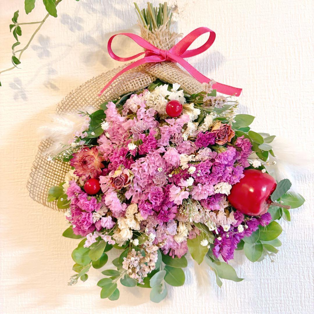 ドライフラワー スワッグ ガーランド ピンク 林檎 バラ