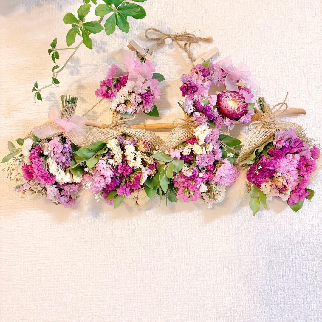 ドライフラワー スワッグ ガーランド ピンク 林檎 バラ