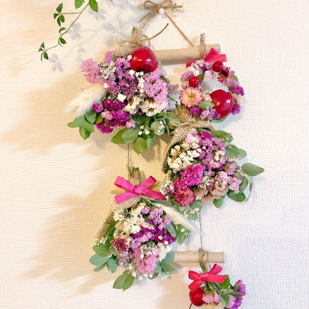 ドライフラワー スワッグ ガーランド ピンク 林檎 バラ