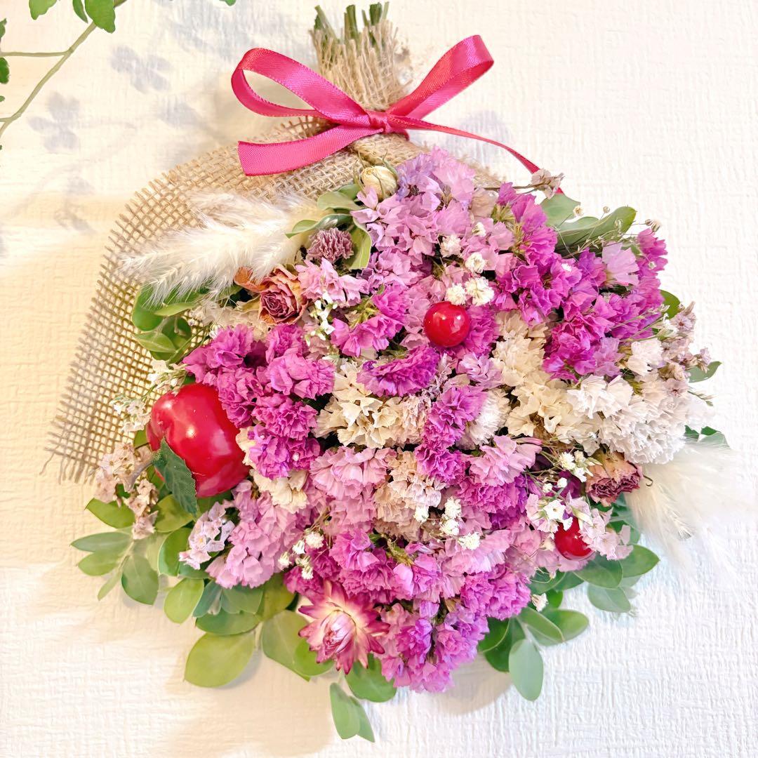 ドライフラワー スワッグ ガーランド ピンク 林檎 バラ