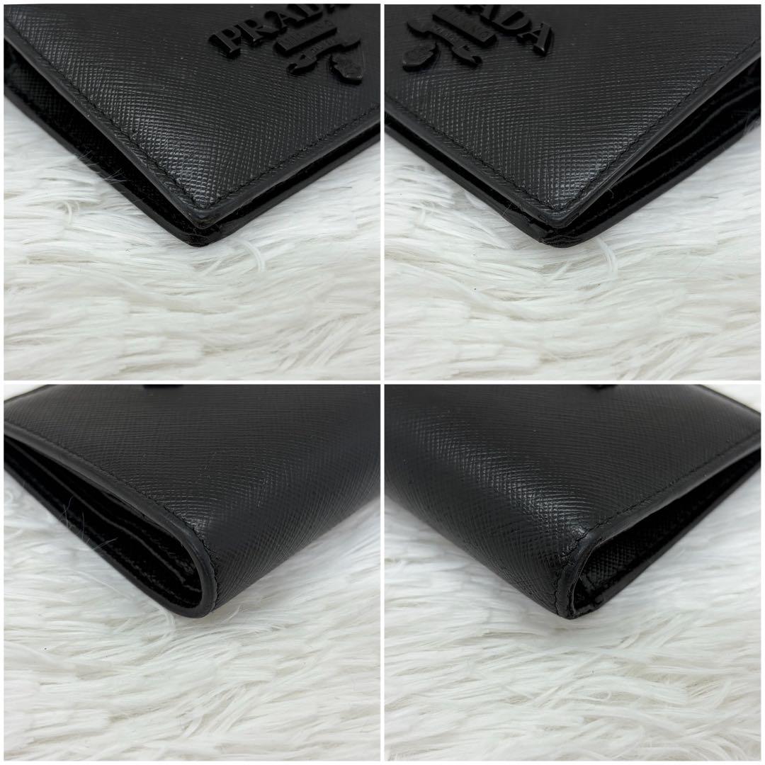美品✨ プラダ 折り財布 シャイン サフィアーノ レザー オールブラック