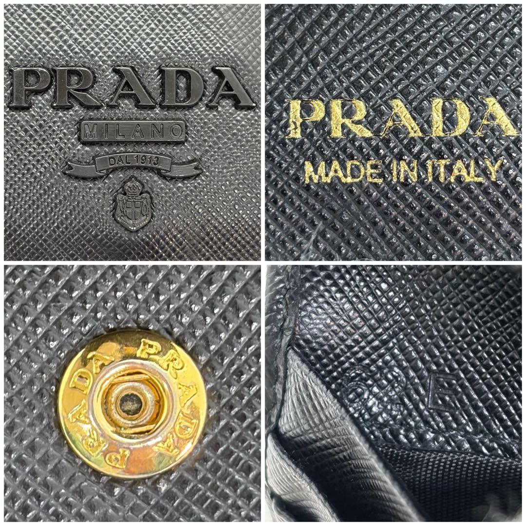 美品✨ プラダ 折り財布 シャイン サフィアーノ レザー オールブラック