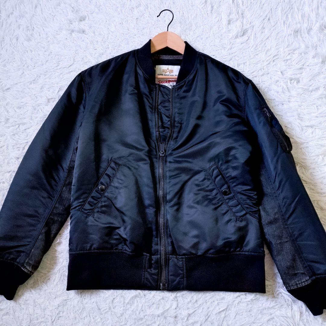 ALPHA × Lee　フライトジャケット　MA-1　デニム切替　L　黒　Y2K