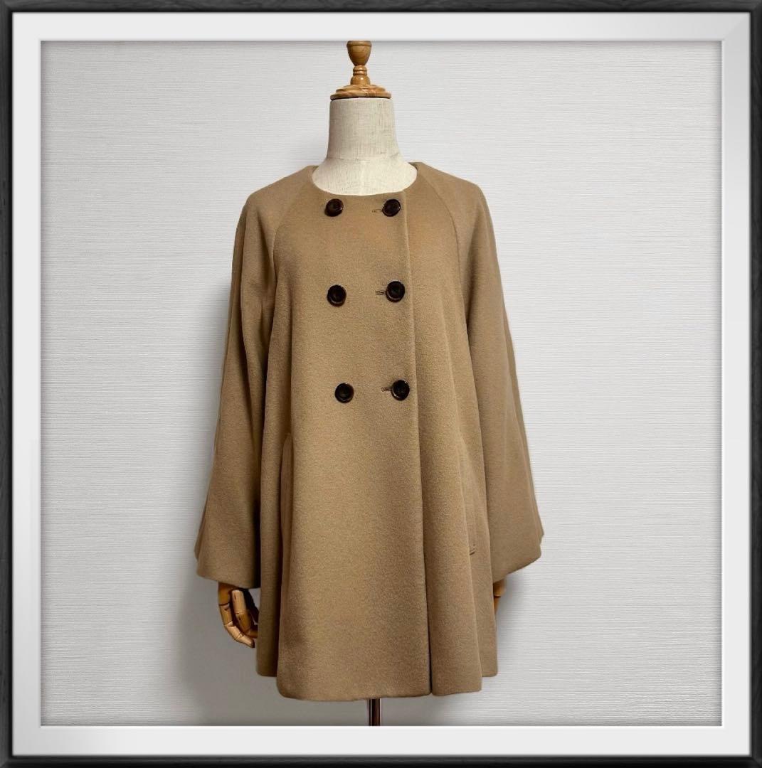 極美品☆ANAYI アナイ アンゴラ混ファー付きノーカラーコート キャメル☆38