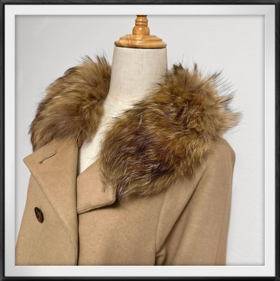 極美品☆ANAYI アナイ アンゴラ混ファー付きノーカラーコート キャメル☆38