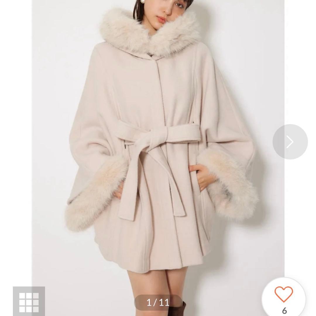 rienda ウールMIXフードポンチョコート S