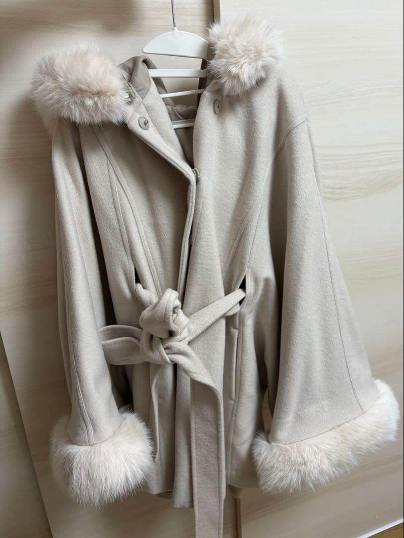 rienda ウールMIXフードポンチョコート S