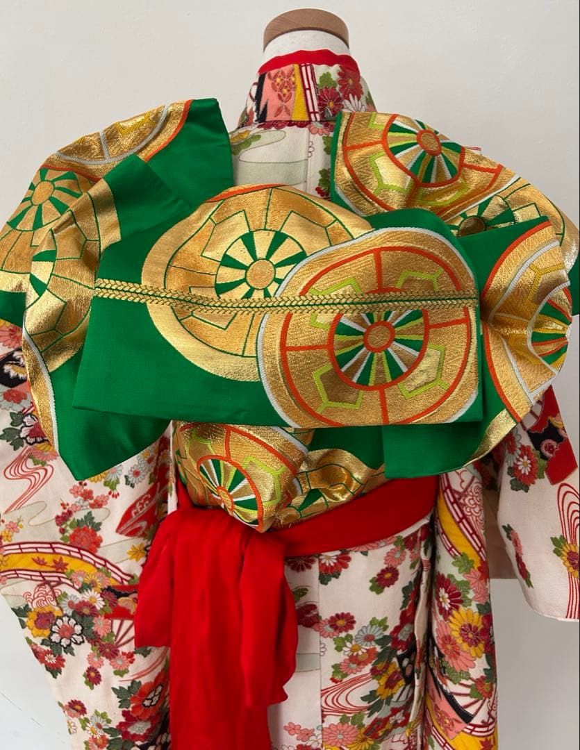 7歳　七五三　アンティーク正絹着物、帯、帯揚げ、帯締め、しごきのセット