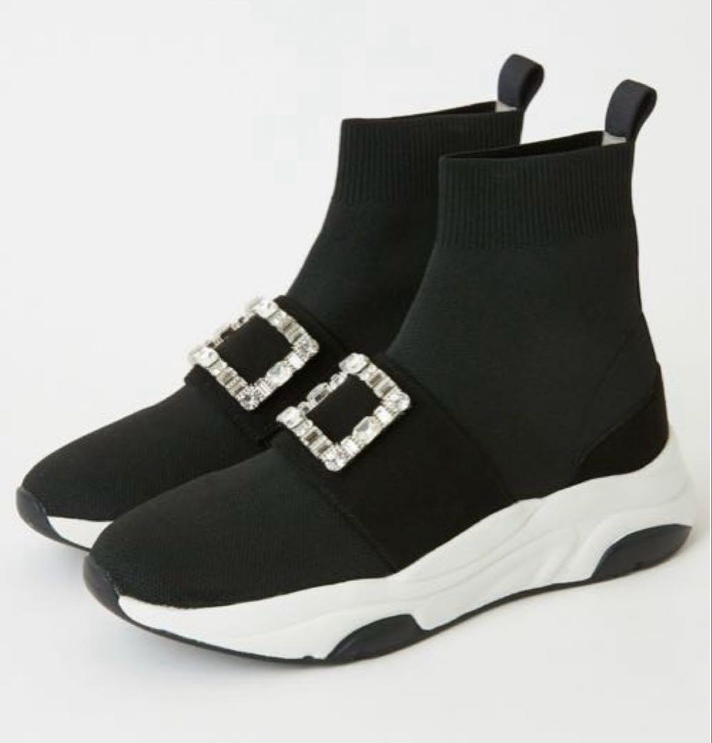 最終　新品　+diana クリスタルバックル　ハイカットソックスブーツ　23