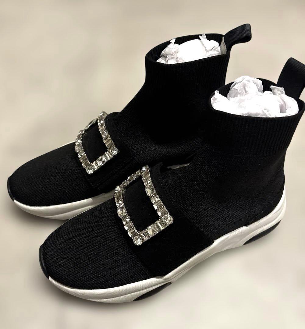 最終　新品　+diana クリスタルバックル　ハイカットソックスブーツ　23