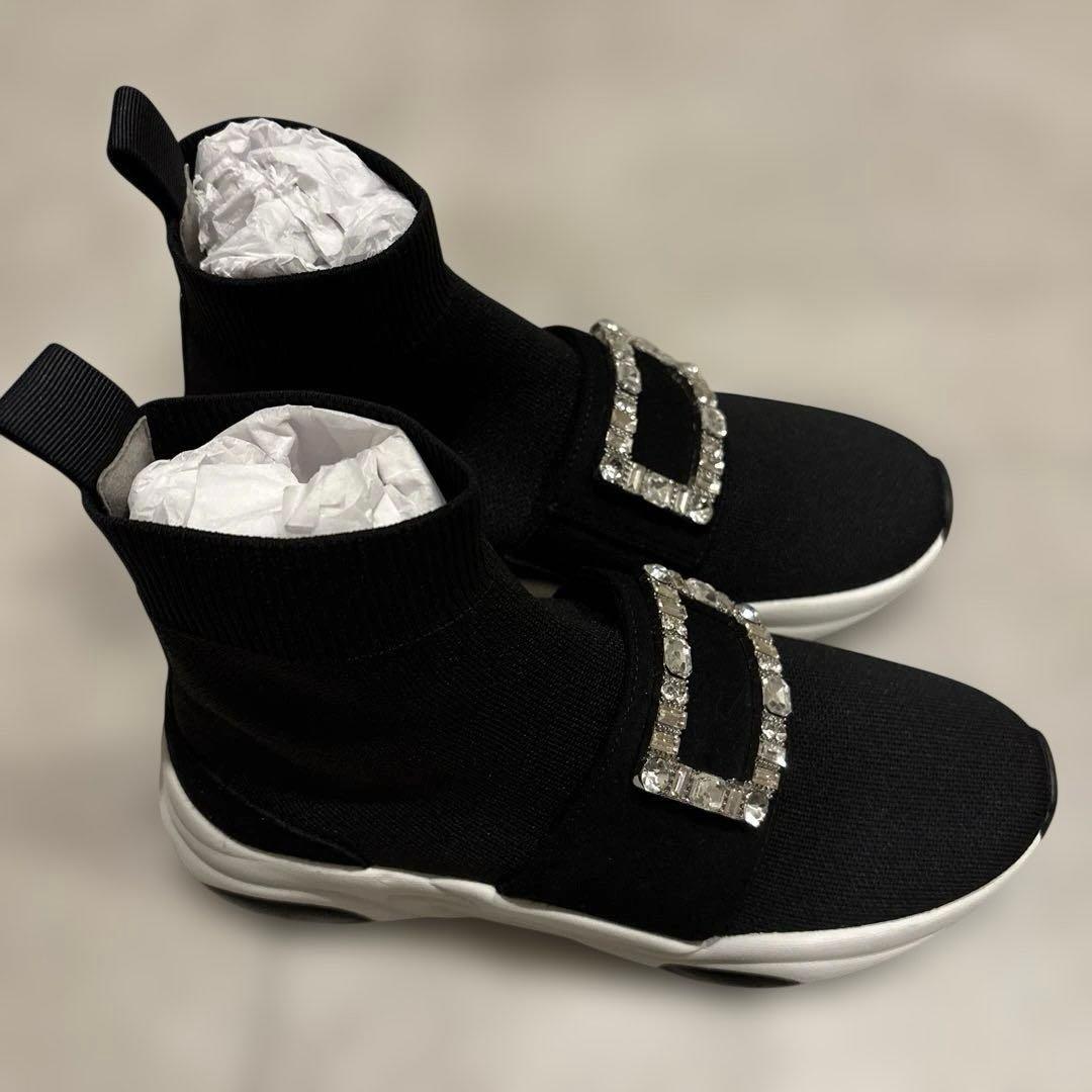 最終　新品　+diana クリスタルバックル　ハイカットソックスブーツ　23