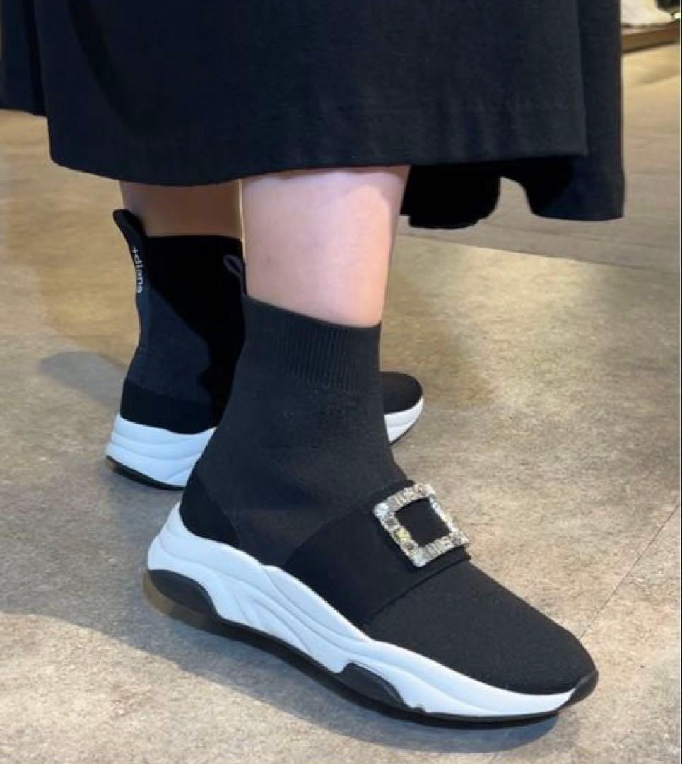 最終　新品　+diana クリスタルバックル　ハイカットソックスブーツ　23