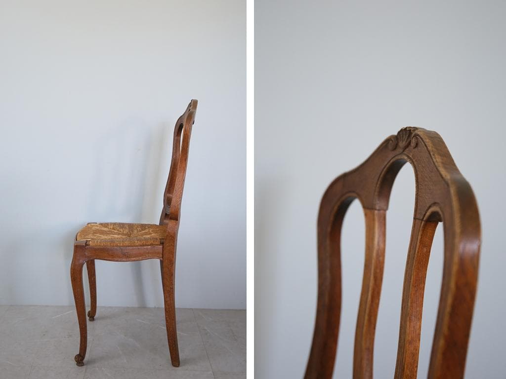 フランスアンティーク猫脚ダイニングチェア/イス/ラッシュシート(90-119-1