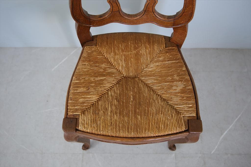 フランスアンティーク猫脚ダイニングチェア/イス/ラッシュシート(90-119-1