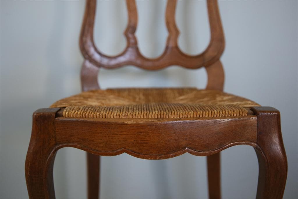 フランスアンティーク猫脚ダイニングチェア/イス/ラッシュシート(90-119-1