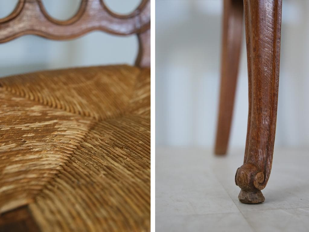 フランスアンティーク猫脚ダイニングチェア/イス/ラッシュシート(90-119-1