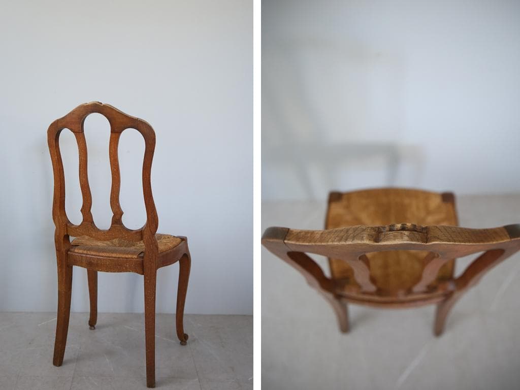 フランスアンティーク猫脚ダイニングチェア/イス/ラッシュシート(90-119-1