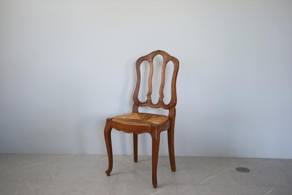 フランスアンティーク猫脚ダイニングチェア/イス/ラッシュシート(90-119-1