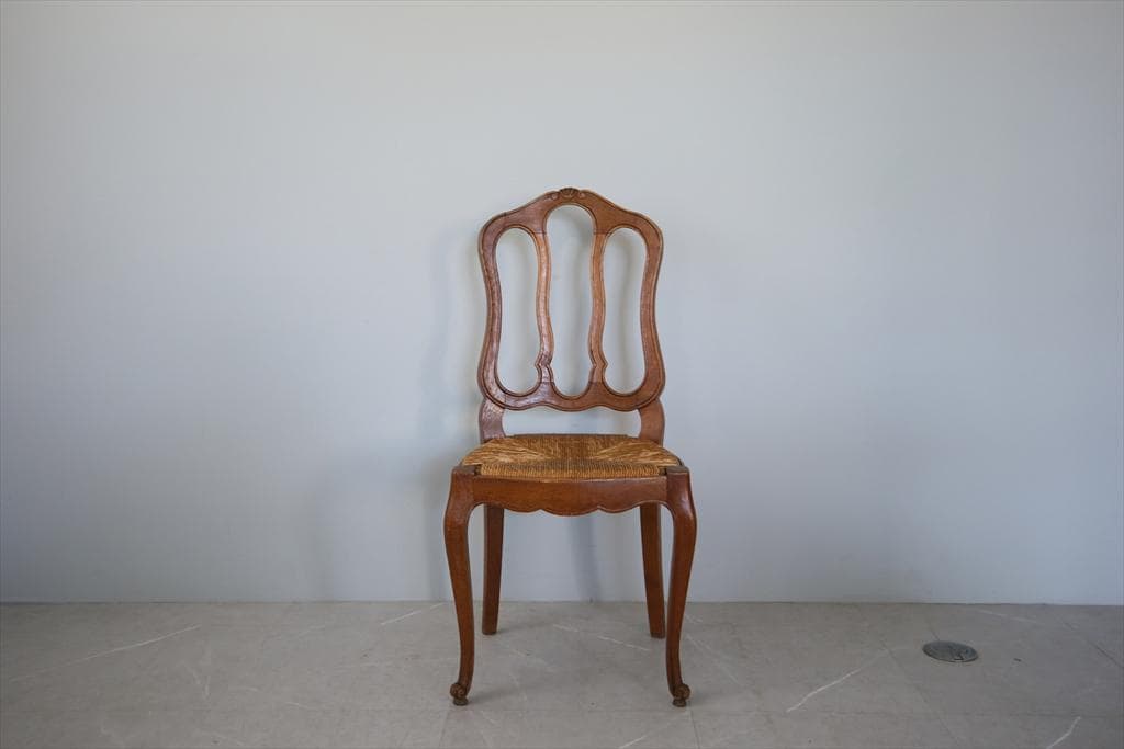 フランスアンティーク猫脚ダイニングチェア/イス/ラッシュシート(90-119-1