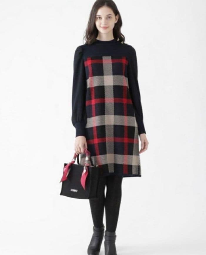BLUE LABEL CRESTBRIDGE チェック柄ニットワンピース 38