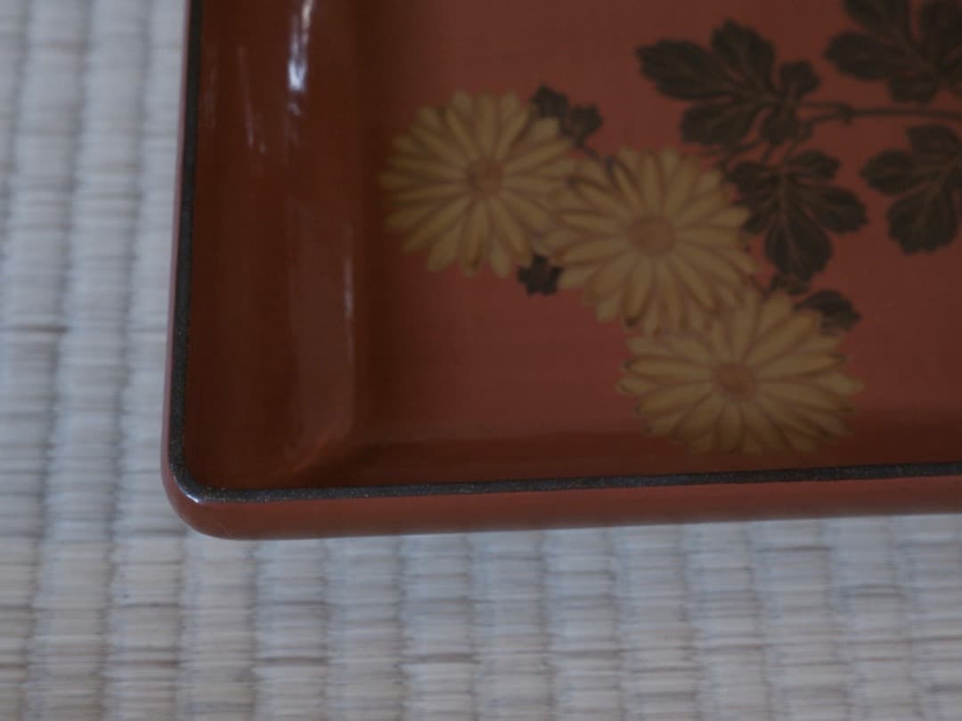 高井白陽　菓子器　漆工芸　菊蒔絵　お盆　箱付　Q1860
