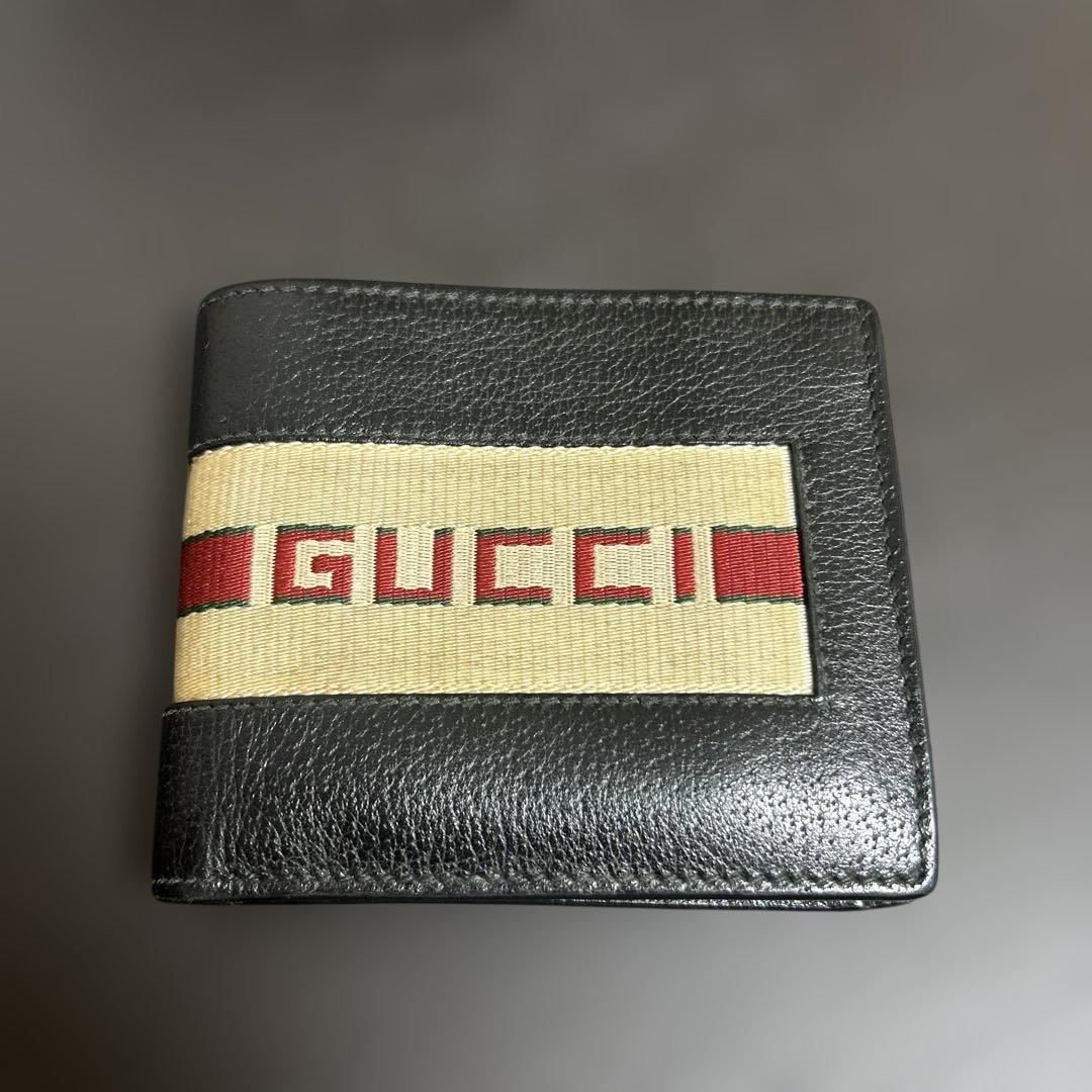 グッチ 二つ折り財布 シェリーライン レザー ブラック