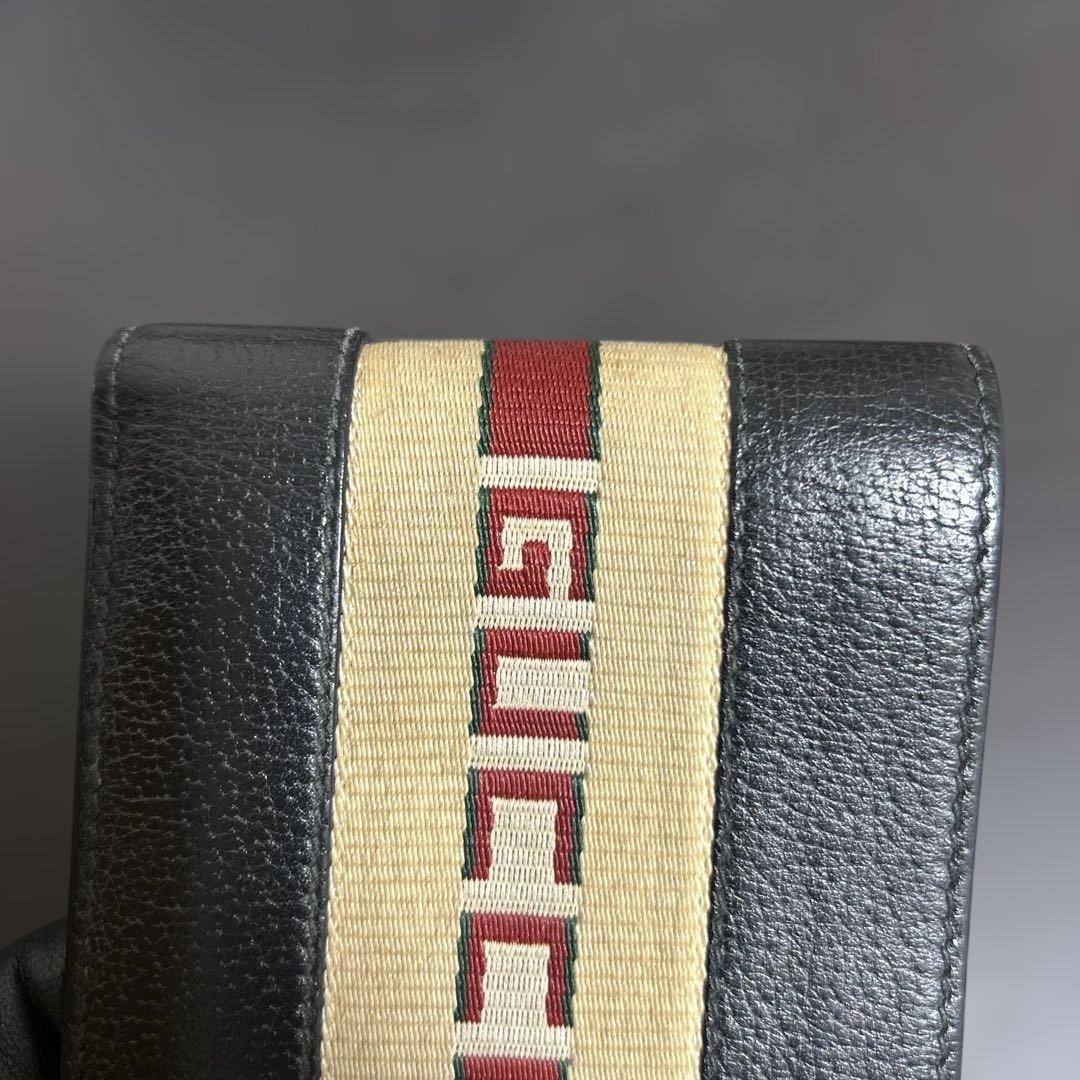 グッチ 二つ折り財布 シェリーライン レザー ブラック